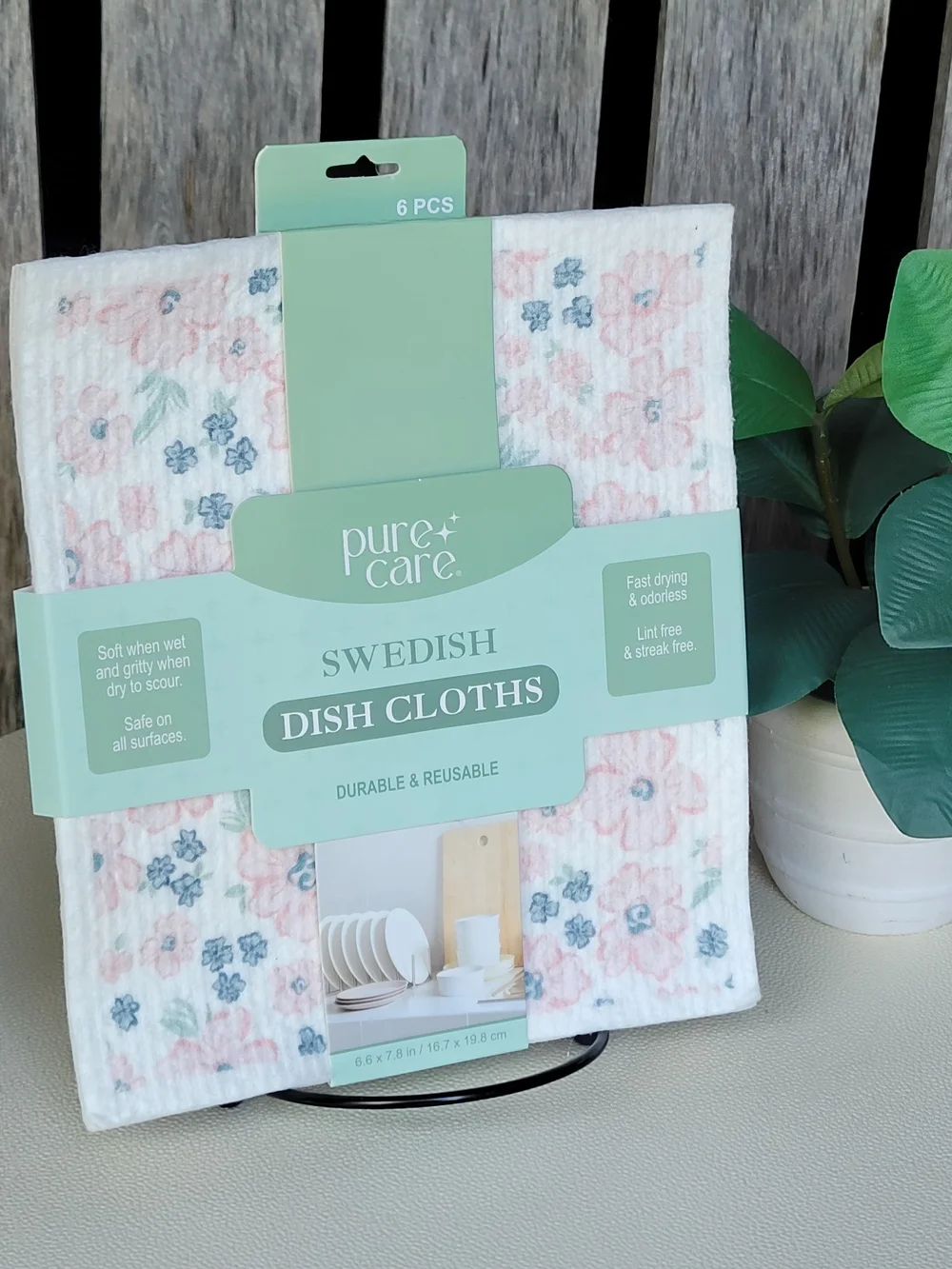 Pure Care Pink Floral Swedish Dish Cloths - Pack of 6
